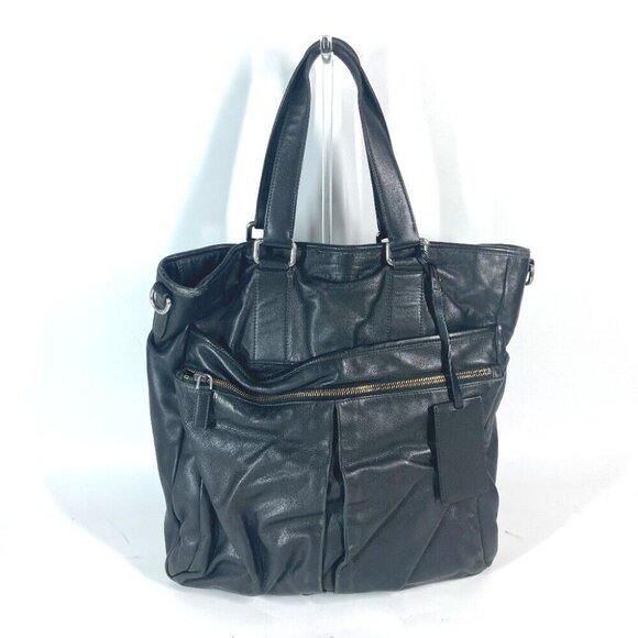 PRADA Logo Vertical Tote Bag Shoulder Bag Leather Black - Picture 1 of 16